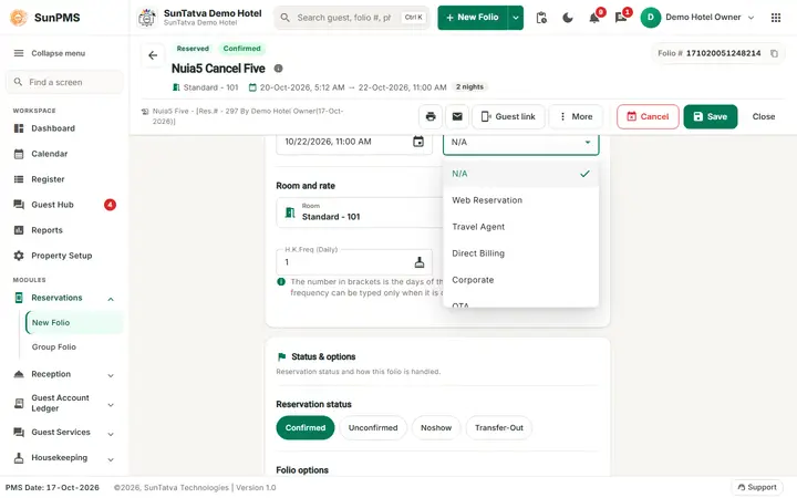 Folio - Payment Transfer and Billing to a Company: folio company category
