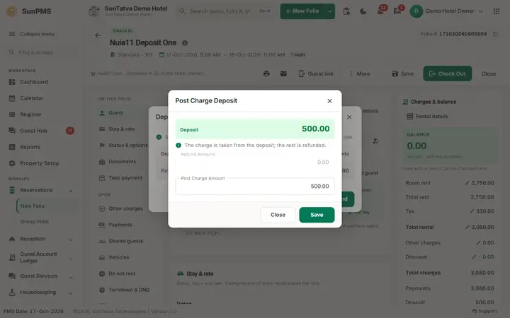 Folio - Deposits, Invoice and the Missing Credit Note: folio deposit post charge