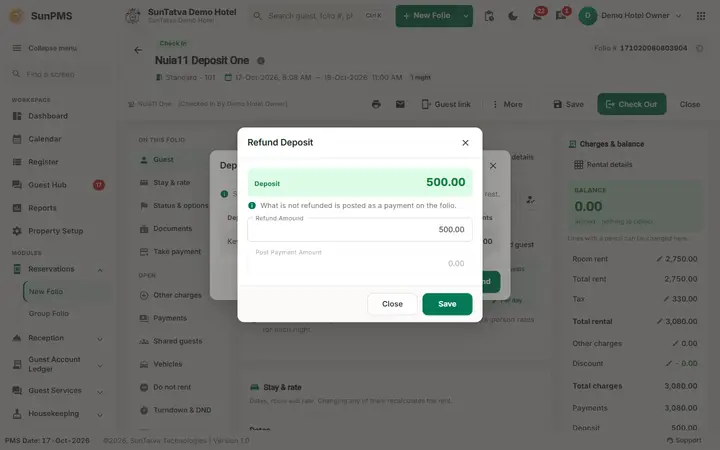 Folio - Deposits, Invoice and the Missing Credit Note: folio deposit refund deposit