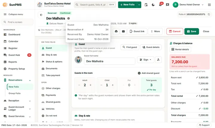 Folio - Header, Information Icon, Folio Number and Audit Trail: folio details
