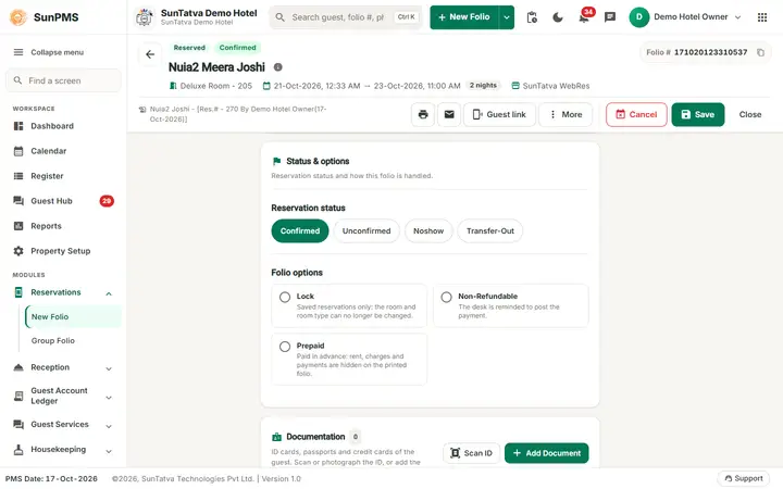 Folio - Locked Reservation, Copy Reservation and Read-Only States: folio lock toggles