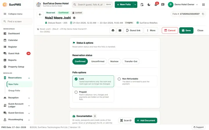 Folio - Locked Reservation, Copy Reservation and Read-Only States: folio lock changed