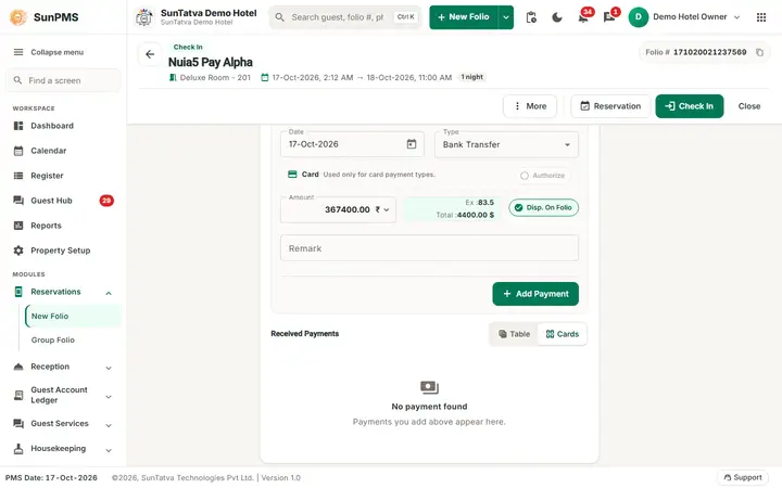 Folio - Payments in Detail: folio payments rupee selected