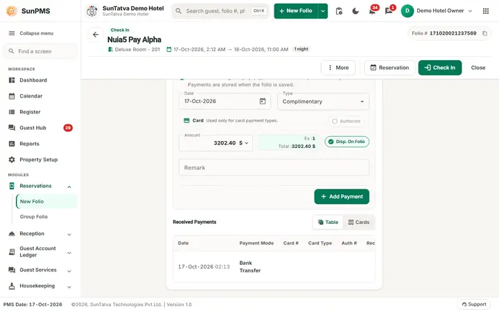 Folio - Payments in Detail: folio payments table