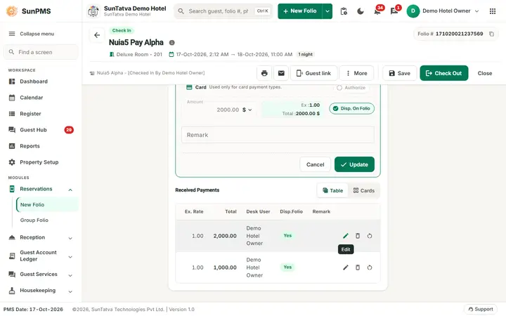 Folio - Payments in Detail: folio payments edit locked