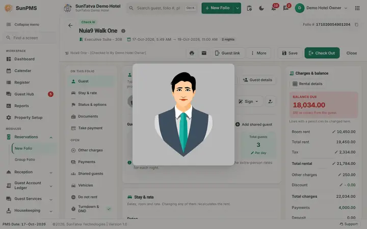Folio - Search Guest, Keep or New Profile, and Name Detail: guest picture enlarged