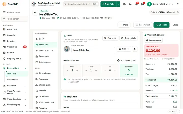 Folio - Rate per Night, Rate Change and Tax Exempt: folio rate tax night rate changed