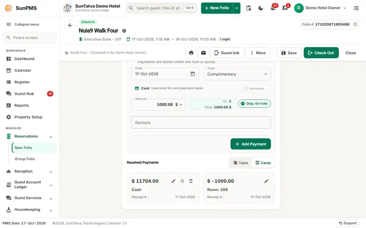 Folio - Payment Transfer and Billing to a Company: folio transfer other folio