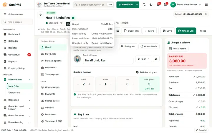 Folio - Undo Check-In: folio undo info