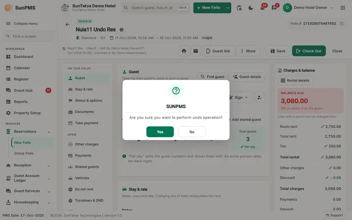 Folio - Undo Check-In: undo question