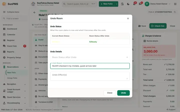 Folio - Undo Check-In: folio undo filled