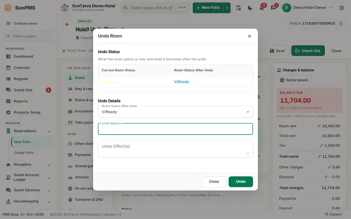 Folio - Undo Check-In: folio undowalk dialog