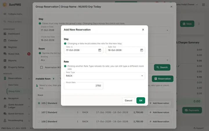 Group Reservation and Group Check-In: group 04b add new reservation