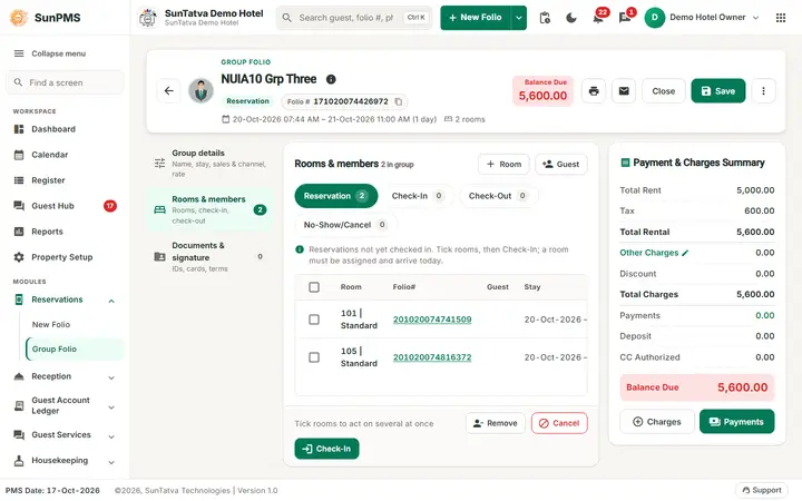 Group Reservation and Group Check-In: group members