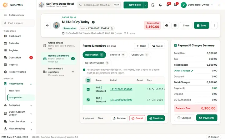 Group Reservation and Group Check-In: group ticked