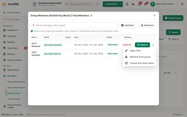 Search Group: cancel this reservation on a member