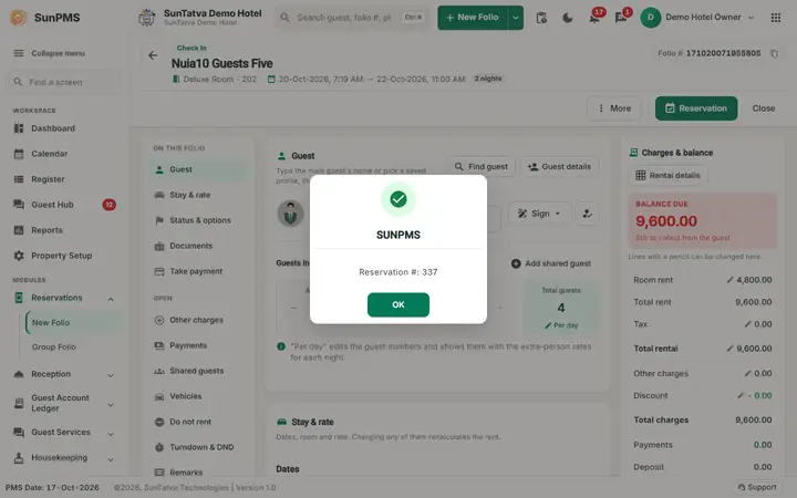 Folio - Stay and Rent Details: guests saved
