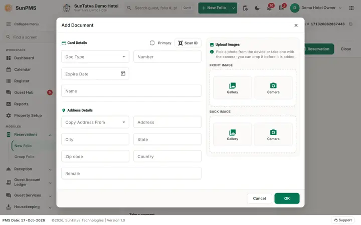 Folio - Guest Details and Documents: profile add document