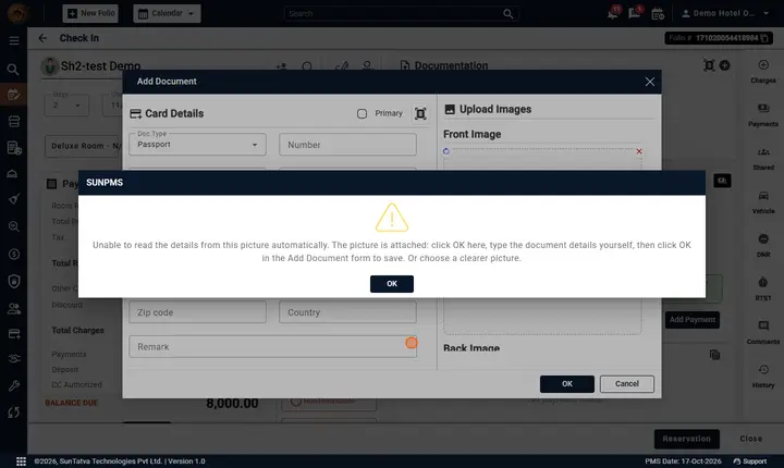 Folio - Guest Details and Documents: profile 03b unable to read