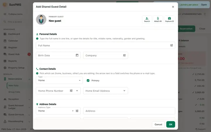 Folio - Guest Details and Documents: profile shared guest