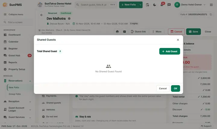 Folio - Guest Details and Documents: profile shared list