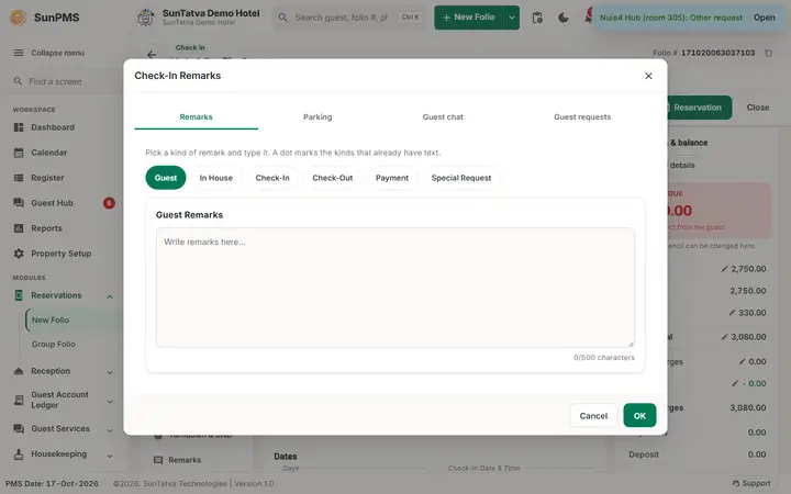 Folio - Guest Details and Documents: profile comments