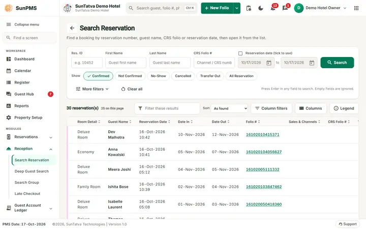 Search search reservation