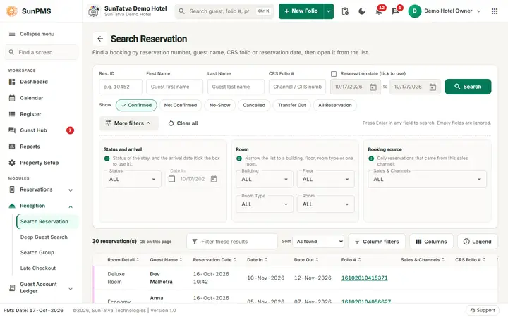 Search Reservation: search filters