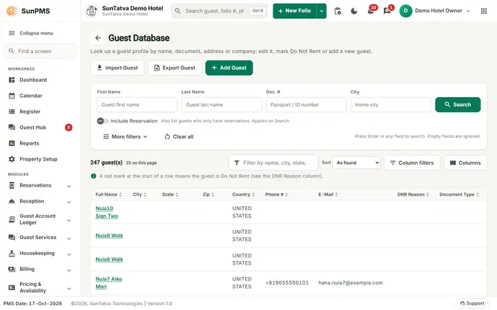 Search Reservation: search guest search