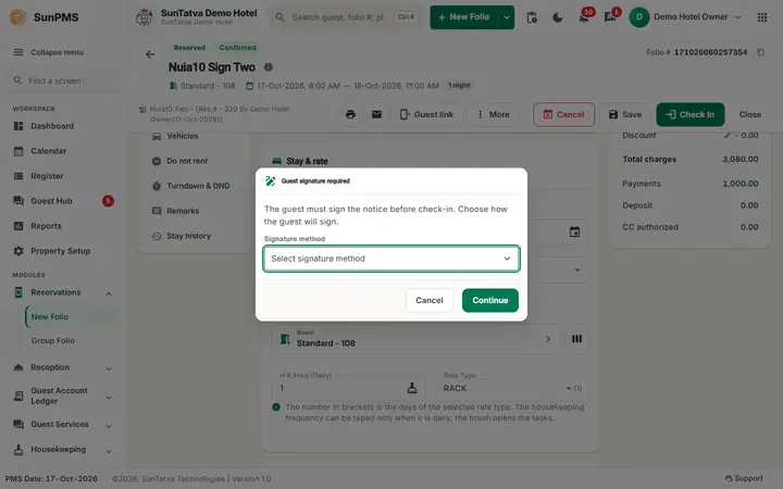 Checking in a Reservation: sgc signature required