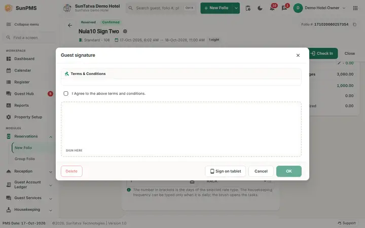 Checking in a Reservation: sgc sign dialog