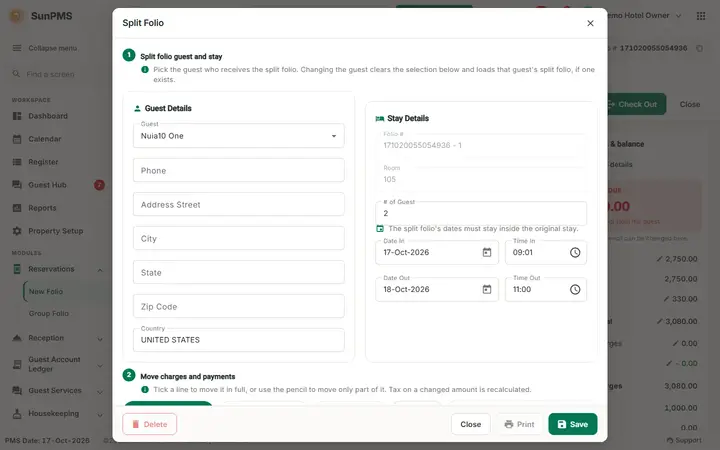 Split Folio: split dialog