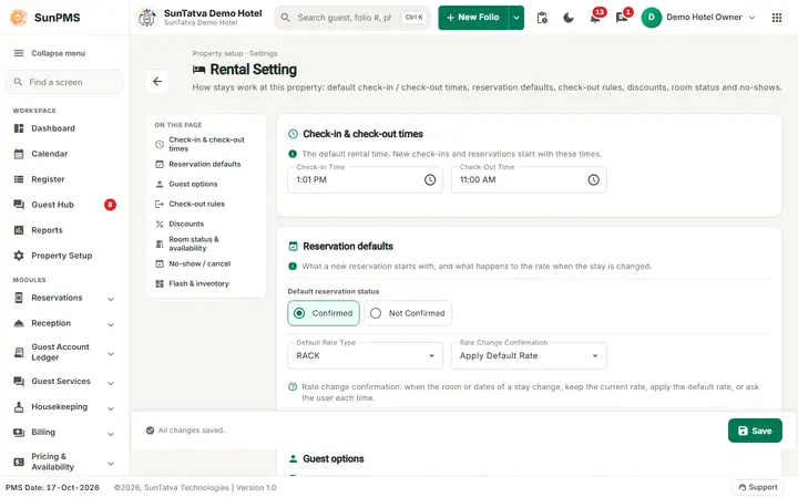 Late CheckOut: times rental setting
