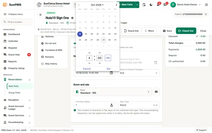 Late CheckOut: times picker