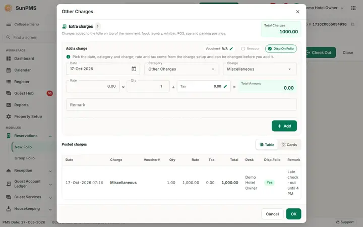 Late CheckOut: times late fee