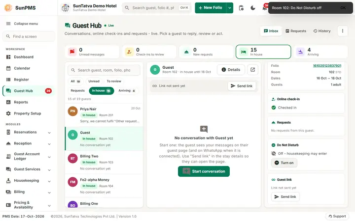 Guest Hub: hub dnd off