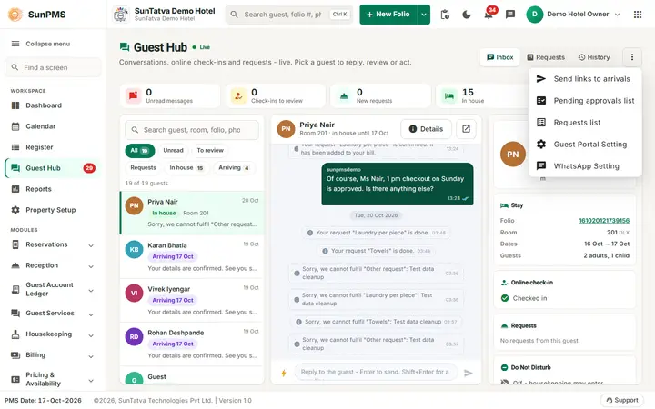 Guest Hub: hub menu