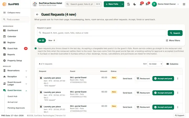 Guest Requests list with the search box and requests waiting to be accepted