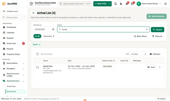 Online arrival list