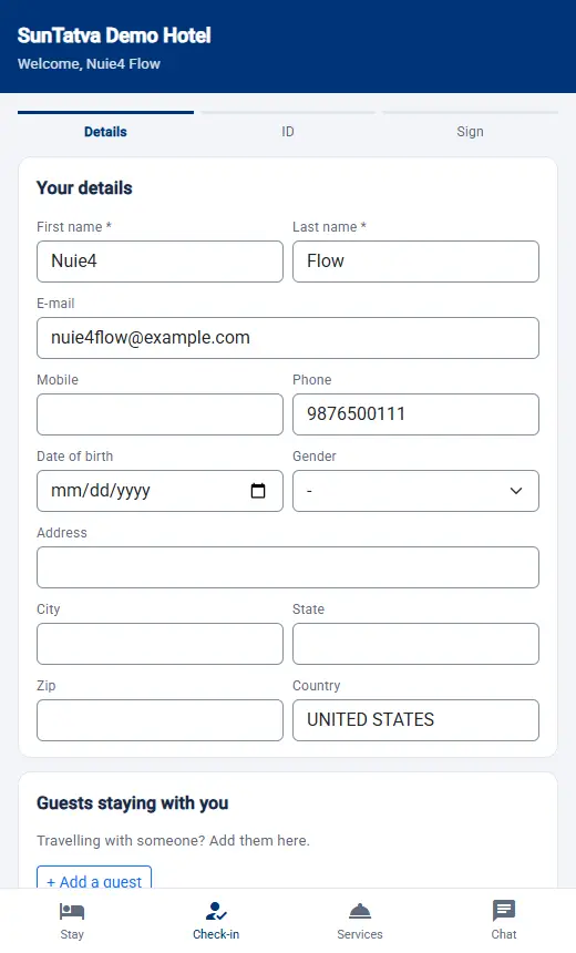 Arrival List: online guest details