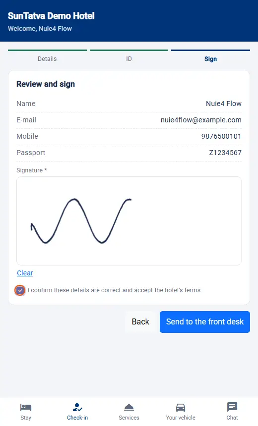 Arrival List: online signed