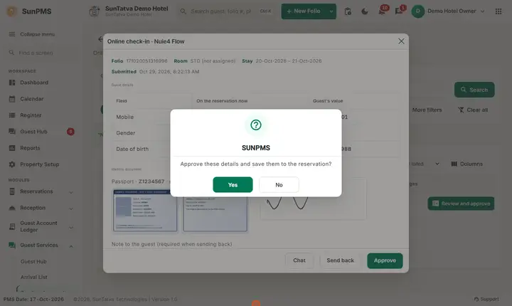 Pending Approvals: online confirm