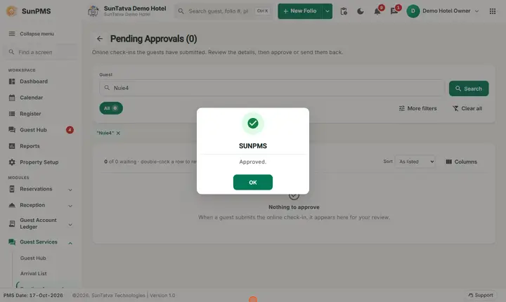 Pending Approvals: online approved