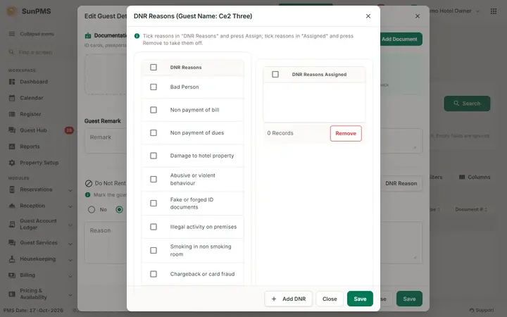DNR Reason: dnr assign dialog