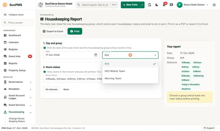 Housekeeping Report: hkreport status list