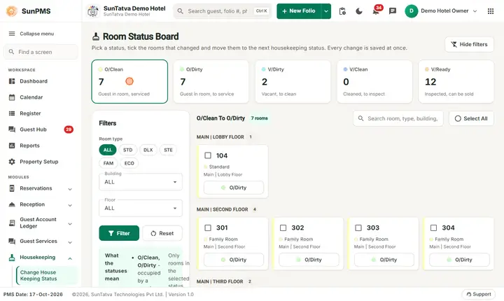 Change House Keeping Status: hkstatus screen