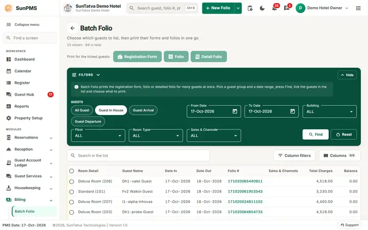 Batch Folio: batch in house