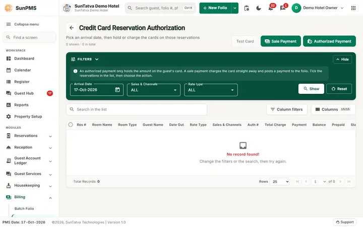 Credit Card Authorization: ccauth reservation page