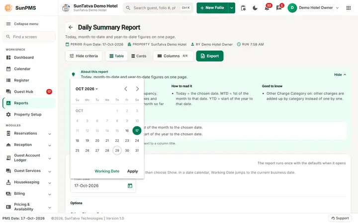 Night Audit: dsum pick date