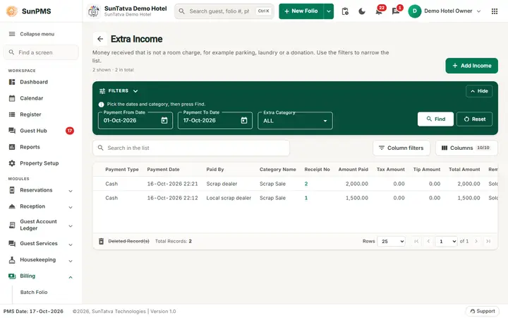 Extra Income and Extra Expense: extra income list